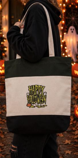 Tri-Color Color-Block Canvas Graphic Tote