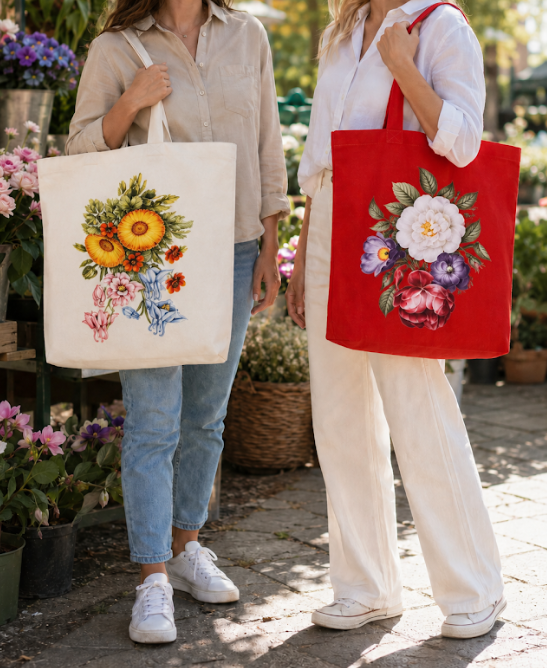 Seasonal & Botanical Floral Canvas Tote Bag Set